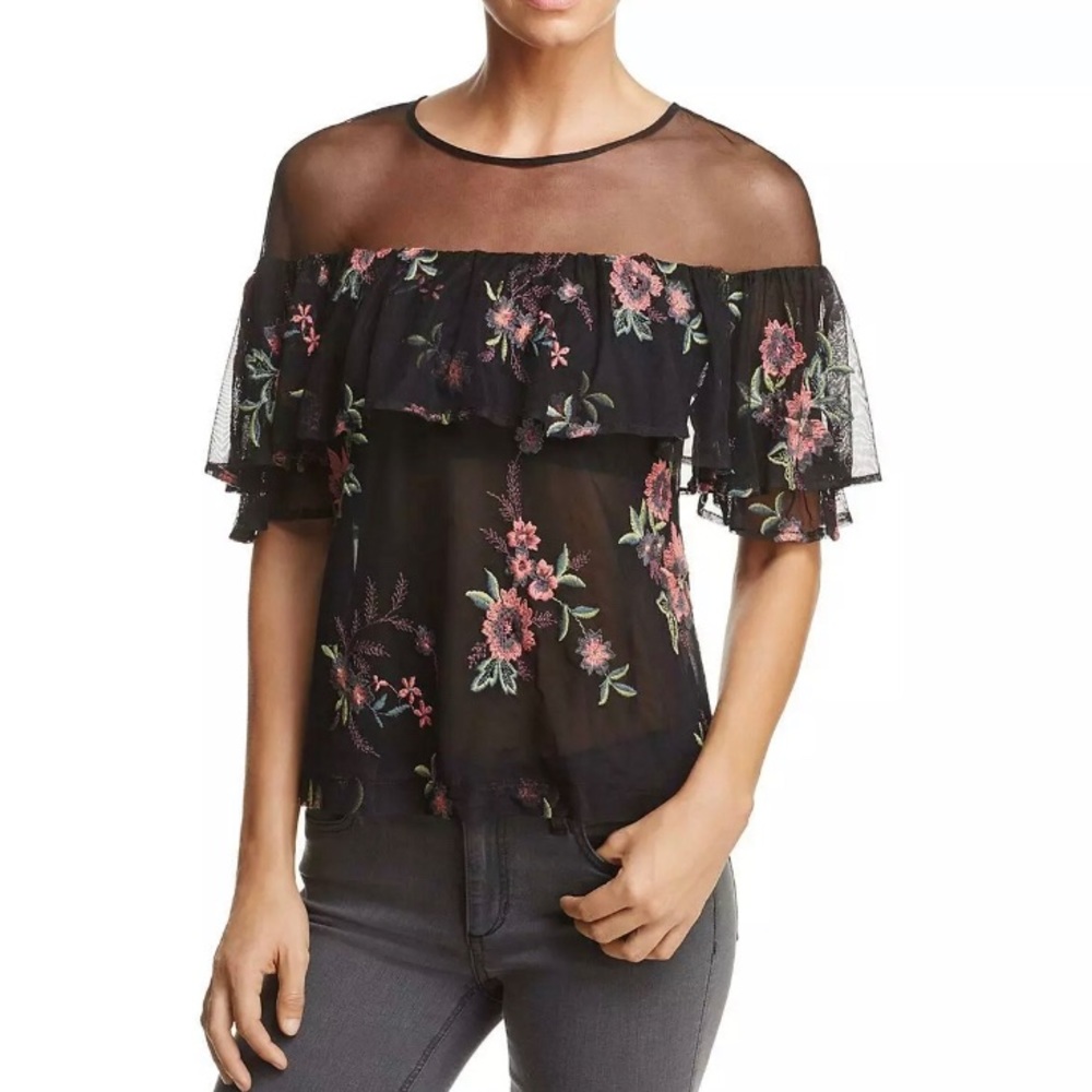 BB Dakota Rayna Black Floral Embroidery Pullover